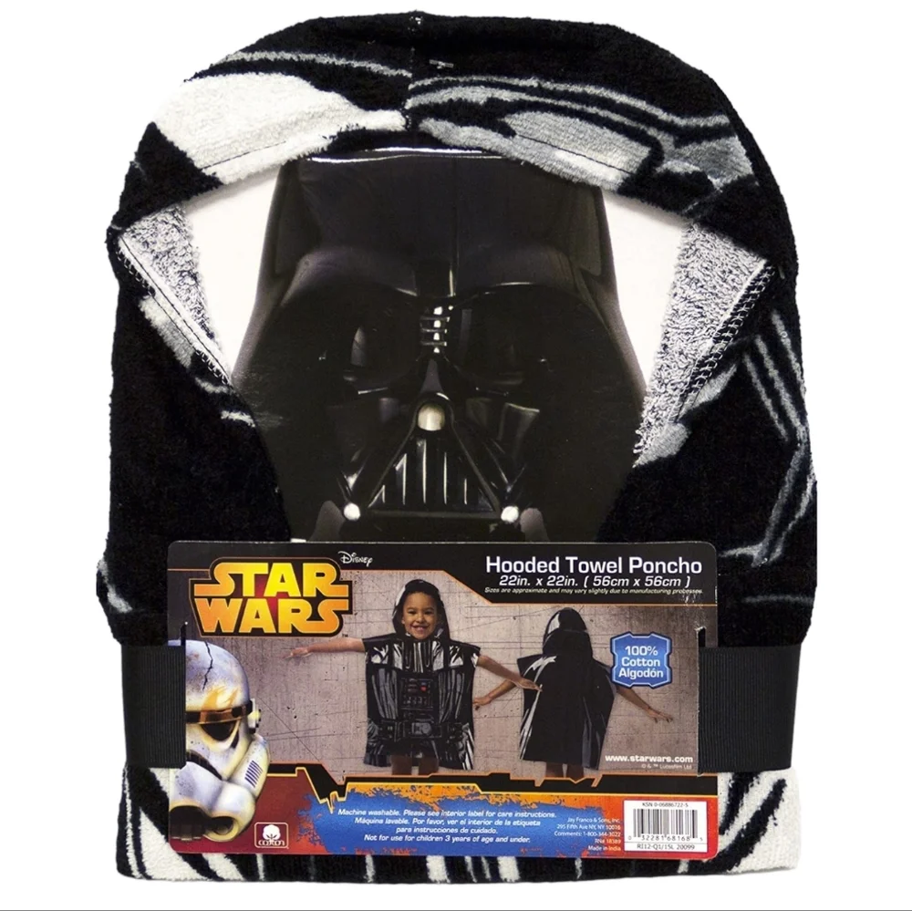 Disney Star Wars Kids Darth Vader 100% Cotton Hooded Poncho Towel, 22